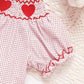 Newborn Baby Girls Valentine’s Day Smocked Romper – Short Sleeve Heart Embroidery Jumpsuit