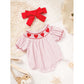 Newborn Baby Girls Valentine’s Day Smocked Romper – Short Sleeve Heart Embroidery Jumpsuit