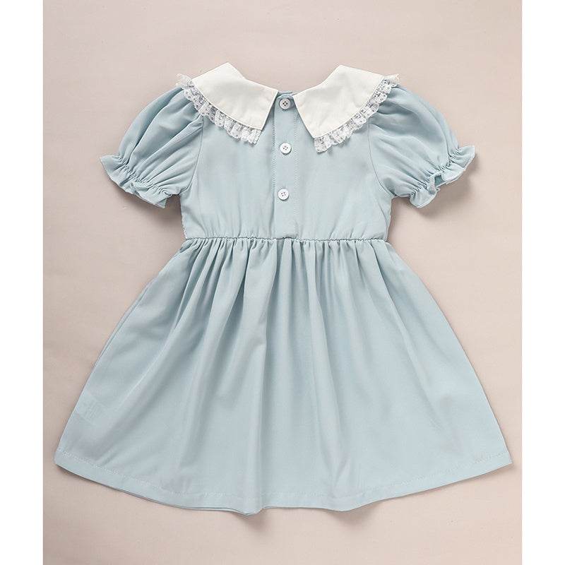 Toddler Girls’ Smocked Dress – Puff Sleeve Lace Princess Party Dress