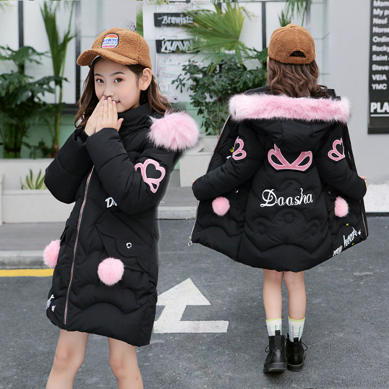 Girls' Cotton-Padded Winter Jacket – Warm Hooded Coat for Cold Weather