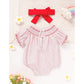 Newborn Baby Girls Valentine’s Day Smocked Romper – Short Sleeve Heart Embroidery Jumpsuit