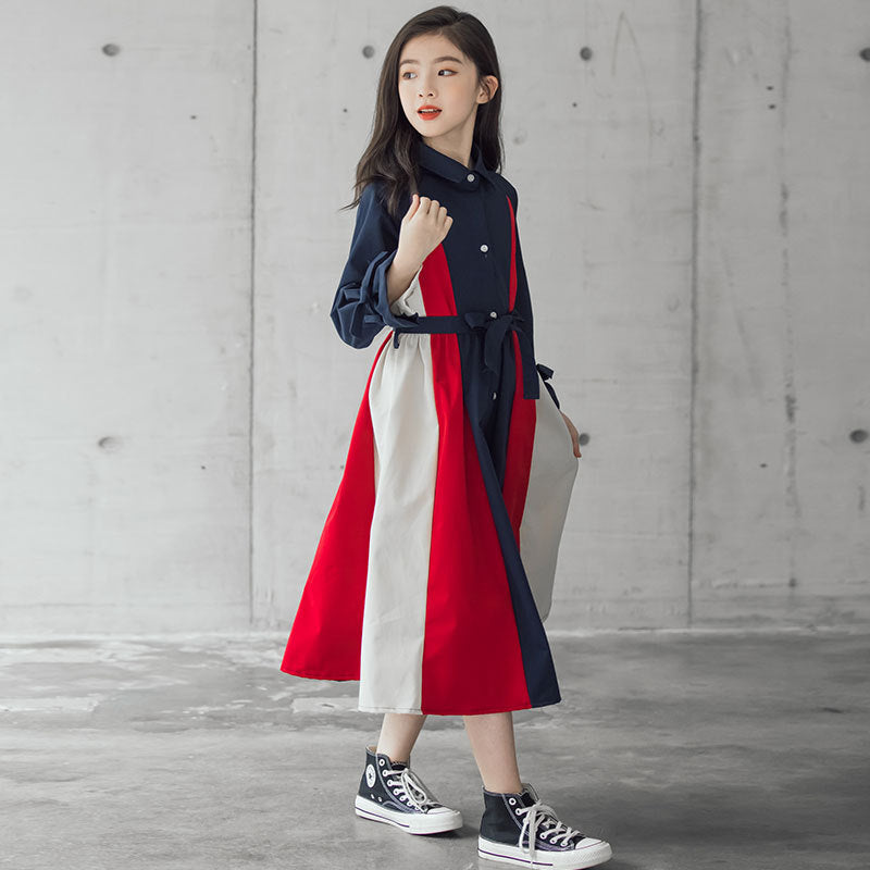 Korean Style Big Girls Multi-Color Stitching A-Line Skirt – Trendy Fashion Outfit