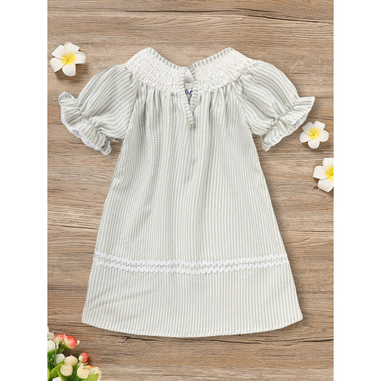 Infant Baby Girls Easter Bunny Smocked Dress – Embroidered Short Sleeve Casual Summer Outfit
