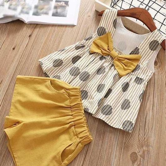 Girls' Summer Clothing Set – Big Bow T-Shirt & Shorts for Kids