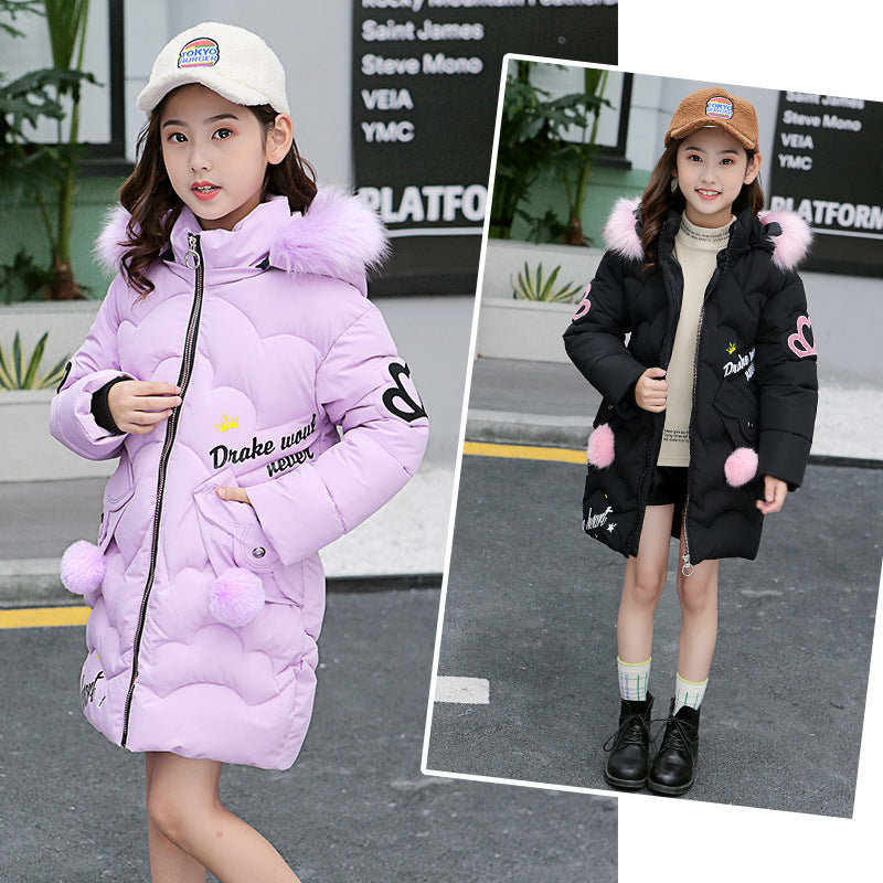 Girls' Cotton-Padded Winter Jacket – Warm Hooded Coat for Cold Weather