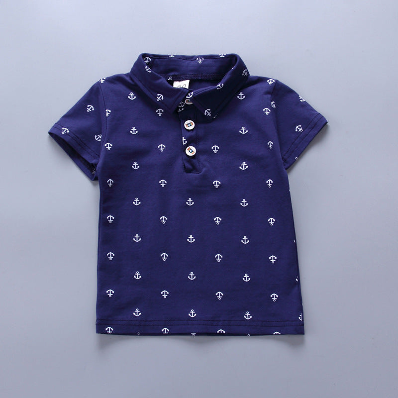 Boys' Anchor Print Summer Suit – Korean Style Short Sleeve Outfit for Spring & Summer