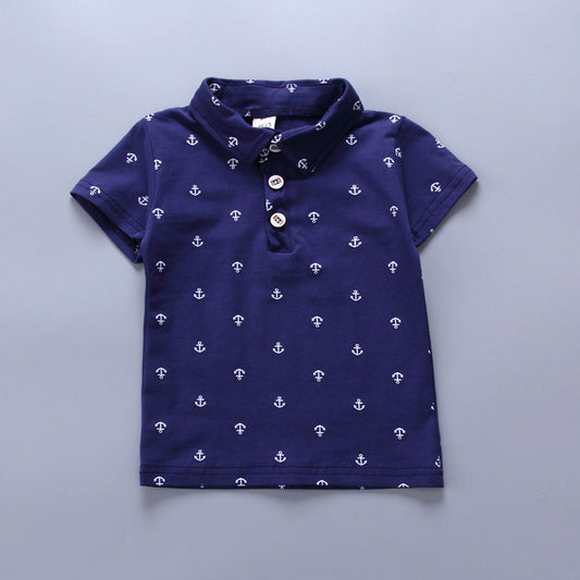 Boys' Anchor Print Summer Suit – Korean Style Short Sleeve Outfit for Spring & Summer