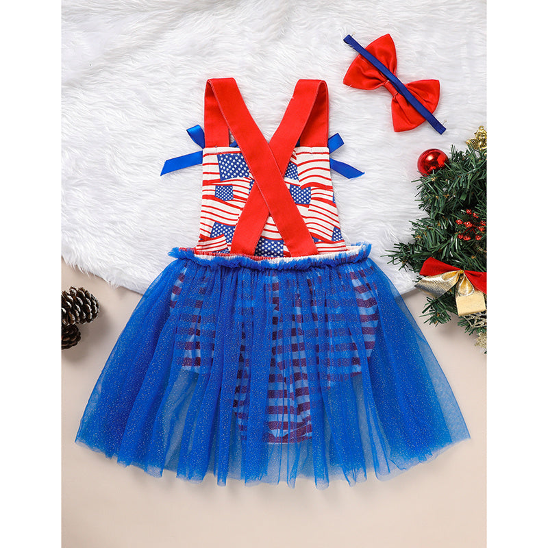 Baby Independence Day Bodysuit – Flag Pattern Sleeveless Bowknot Romper
