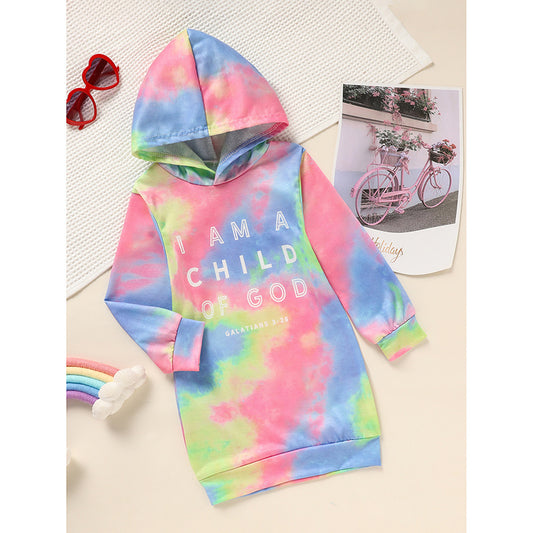 Toddler Girls Tie-Dye Hooded Dress – Long Sleeve, Cute & Comfy Daily Wear