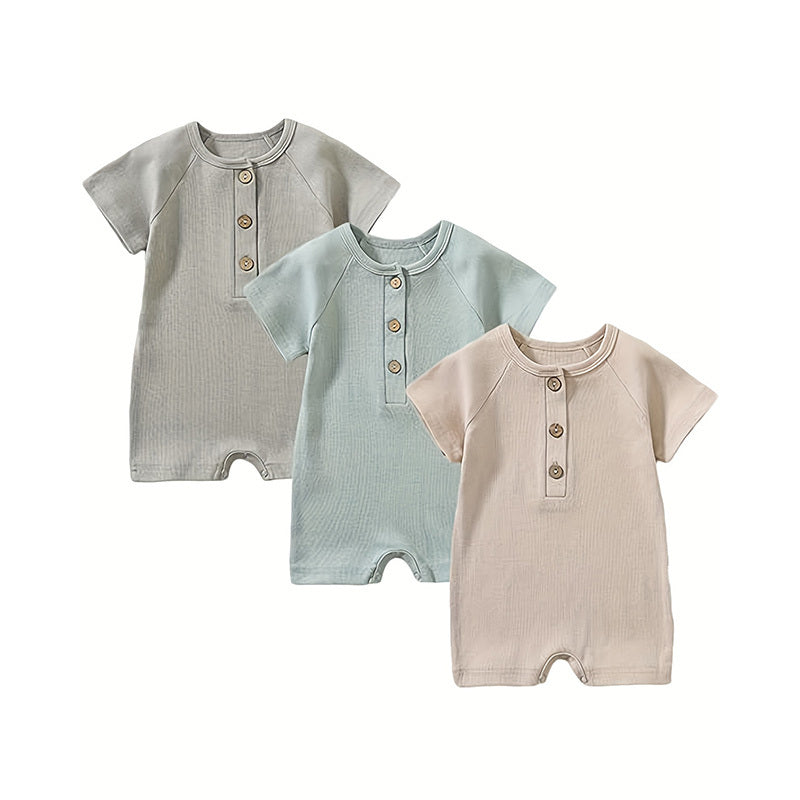 3-Pack Baby Boys Romper Set | Long Sleeve Ribbed Button Jumpsuits