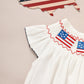Baby Girl 4th of July Romper – Smocked Bubble Bodysuit with American Flag Embroidery