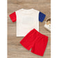 Infant Baby Boy 4th of July Outfit – USA Letter Print Color Block T-Shirt & Shorts Set