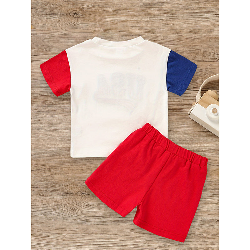 Infant Baby Boy 4th of July Outfit – USA Letter Print Color Block T-Shirt & Shorts Set