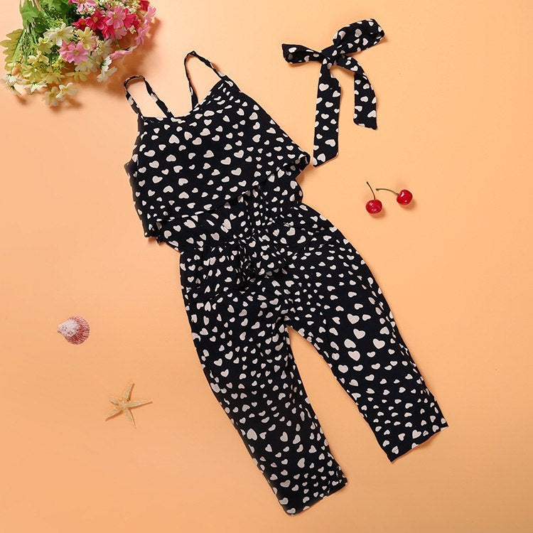 Girls Summer Polka Dot Jumpsuit Set – Sleeveless Cotton Outfit for Kids