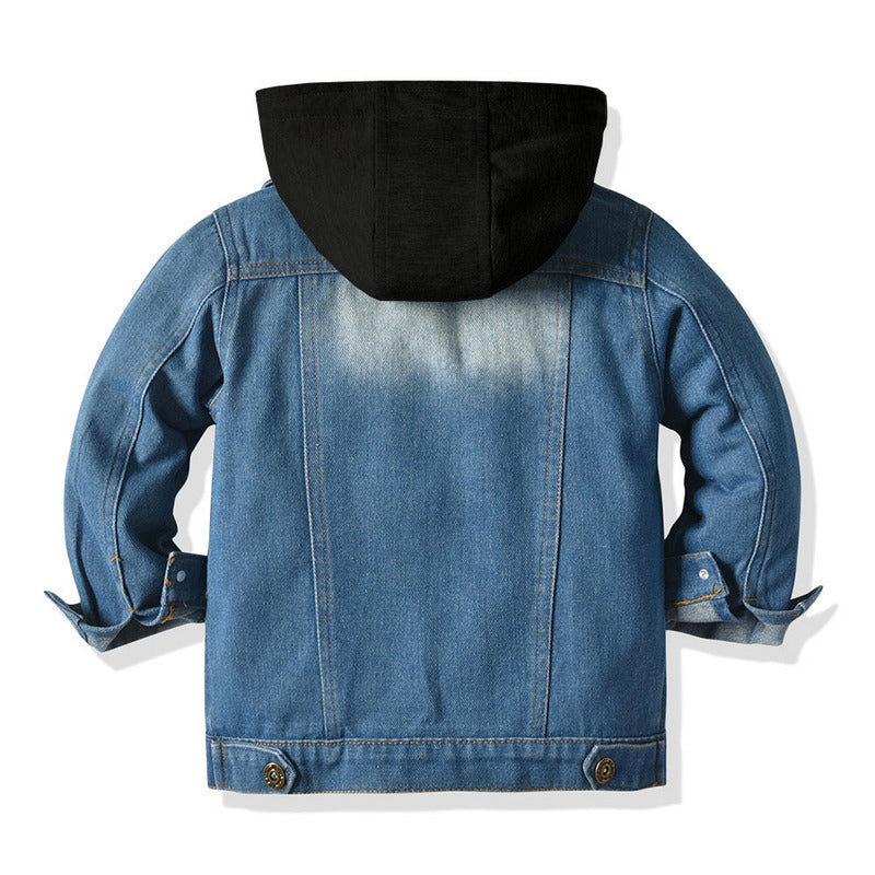 Children’s Two-Piece Denim Jacket & Hooded Casual Top – Fashionable Kids Outfit