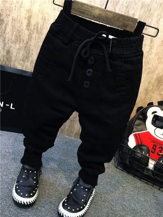 Boys' Thickened Velvet Jeans – Warm Winter Denim Pants for Kids
