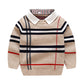 Boys Plaid Jacquard Sweater – Warm Knit Pullover for Fall & Winter