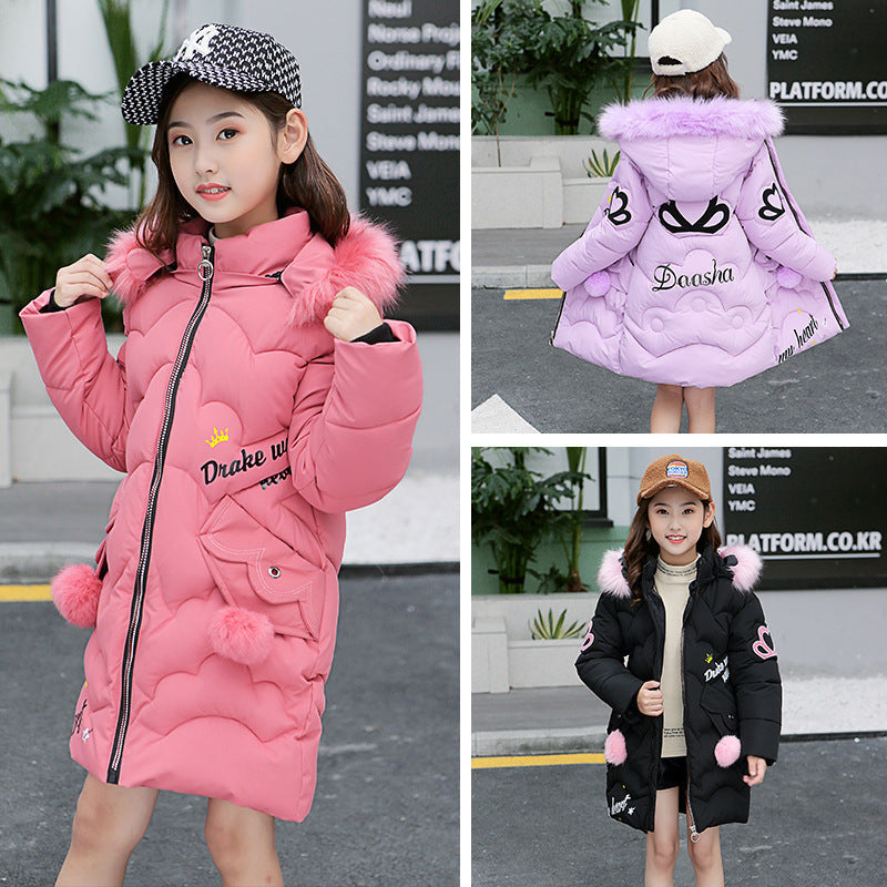 Girls' Cotton-Padded Winter Jacket – Warm Hooded Coat for Cold Weather