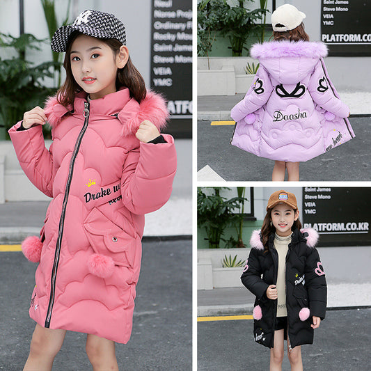 Girls' Cotton-Padded Winter Jacket – Warm Hooded Coat for Cold Weather