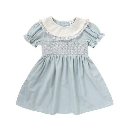 Toddler Girls’ Smocked Dress – Puff Sleeve Lace Princess Party Dress