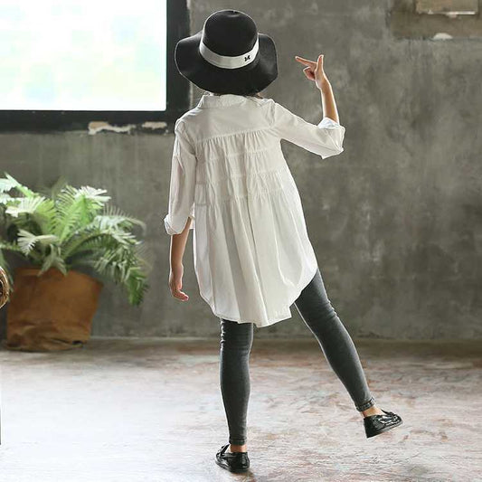 Girls Korean Style Shirt – Loose Swallowtail Fashion Top for Kids