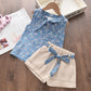 Chiffon Sling Two-Piece Outfit for Girls – Cute Summer Suit with Matching Hat