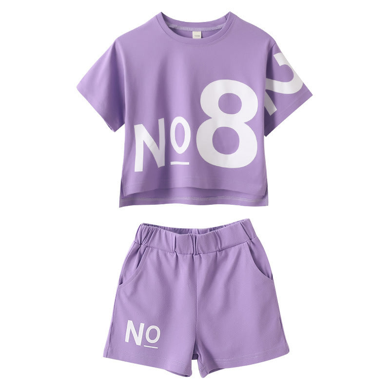 Girls Loose Sports Two-Piece Set – Big Kids Short-Sleeve Top & Shorts Outfit