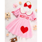 Baby Toddler Girl Short Sleeve Heart Print Dress – Doll Collar with Headband