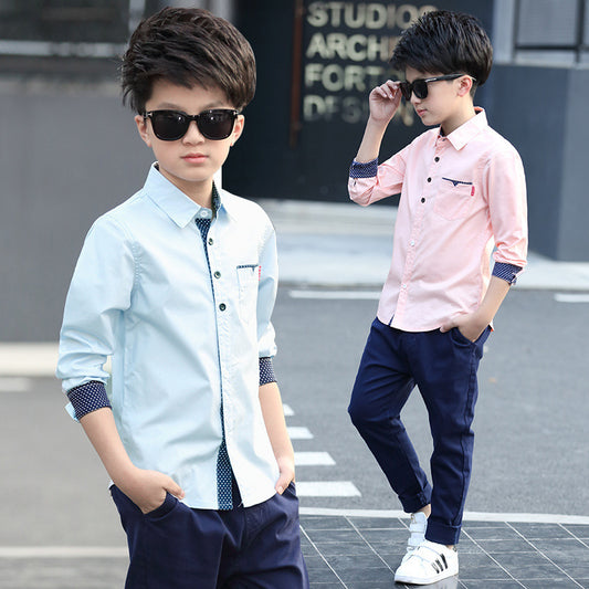 Polka Dot Shirt for Kids – Trendy Lapel Top for Spring & Autumn