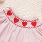 Newborn Baby Girls Valentine’s Day Smocked Romper – Short Sleeve Heart Embroidery Jumpsuit