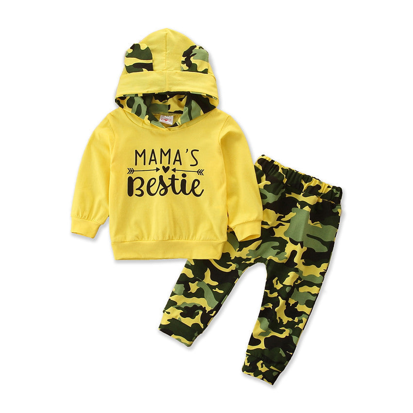 Girls Spring & Autumn Hooded Sweater Set – Camouflage 2-Piece Baby Outfit