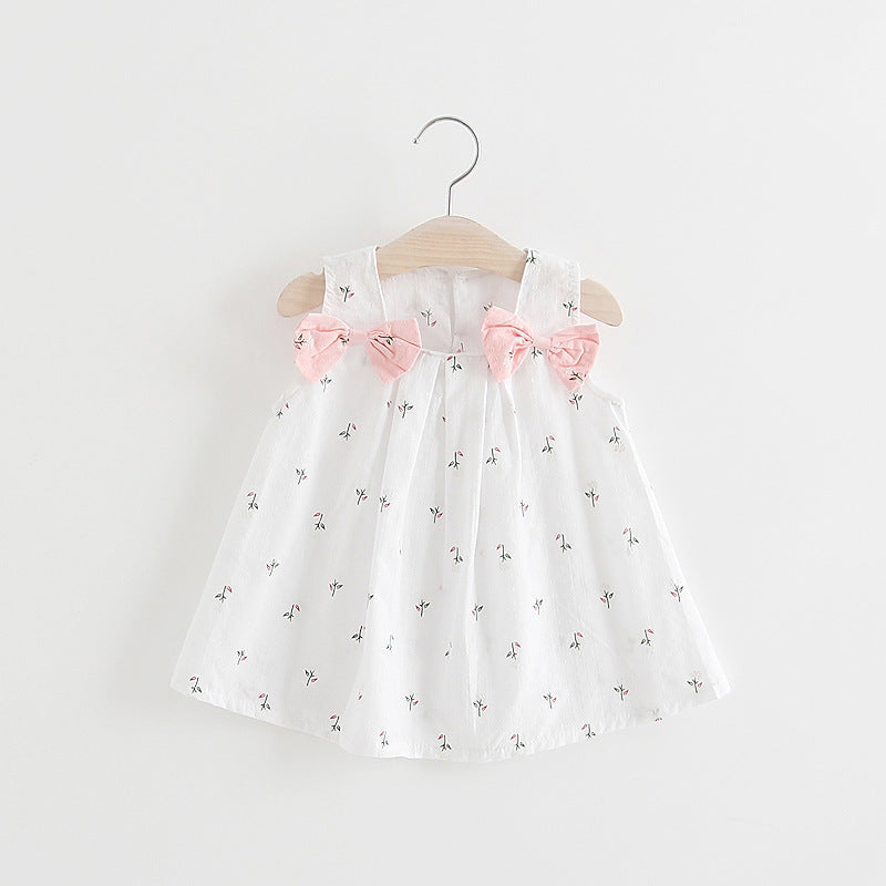Girls Solid Color Bow Floral Print Halter Skirt – Cute Summer Outfit