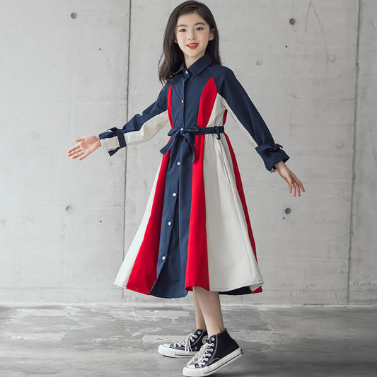 Korean Style Big Girls Multi-Color Stitching A-Line Skirt – Trendy Fashion Outfit