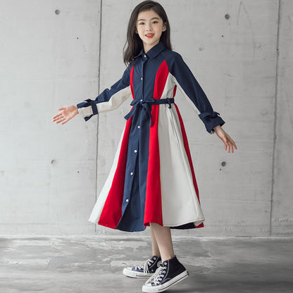 Korean Style Big Girls Multi-Color Stitching A-Line Skirt – Trendy Fashion Outfit