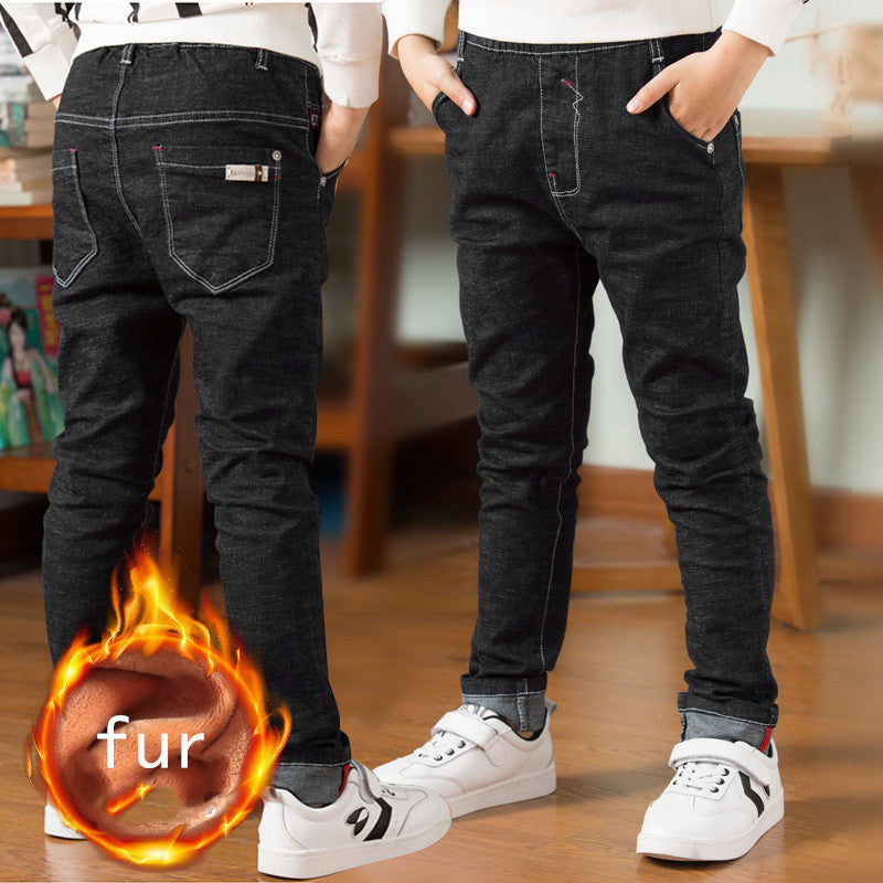 Boys’ Fleece-Lined Jeans – Warm Winter Casual Pants for Kids