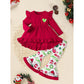 Toddler Baby Girls Christmas Outfit – Ruffle Long Sleeve Heart Print Top, Flared Pants & Headband Set