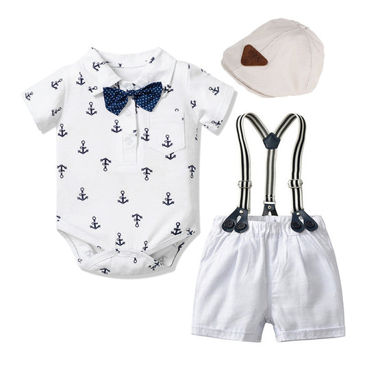 Baby Boy Gentleman Romper – Printed Triangle Design Outfit