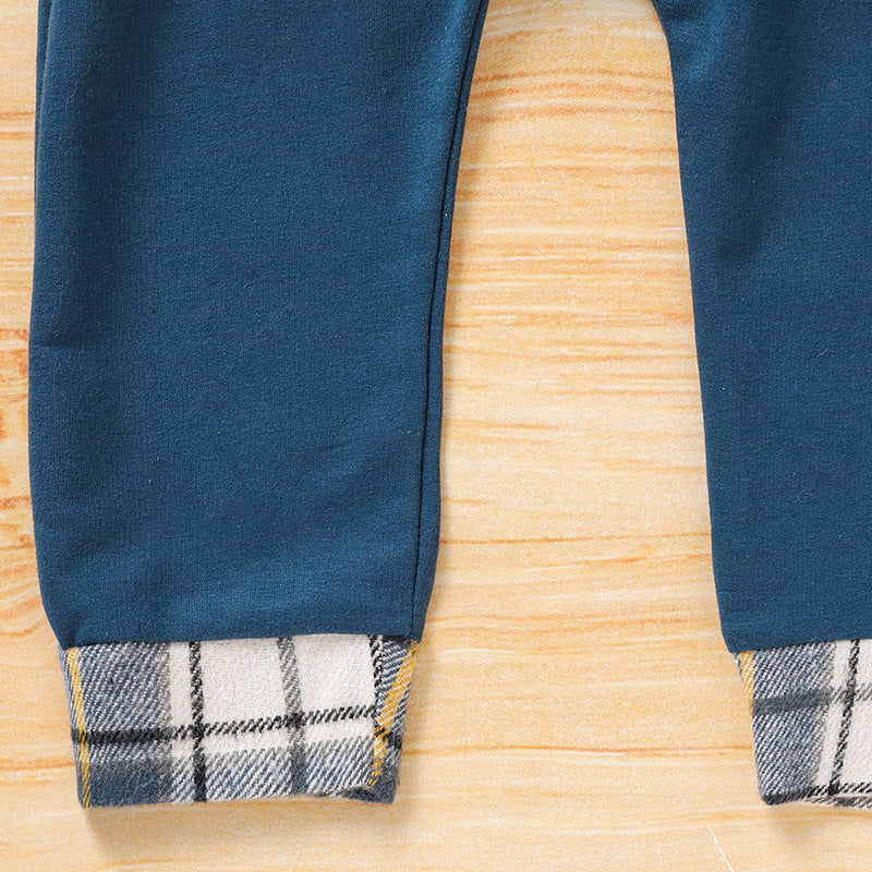 2-Piece Toddler Boy Outfit | Plaid Hoodie Sweatshirt & Pants Set