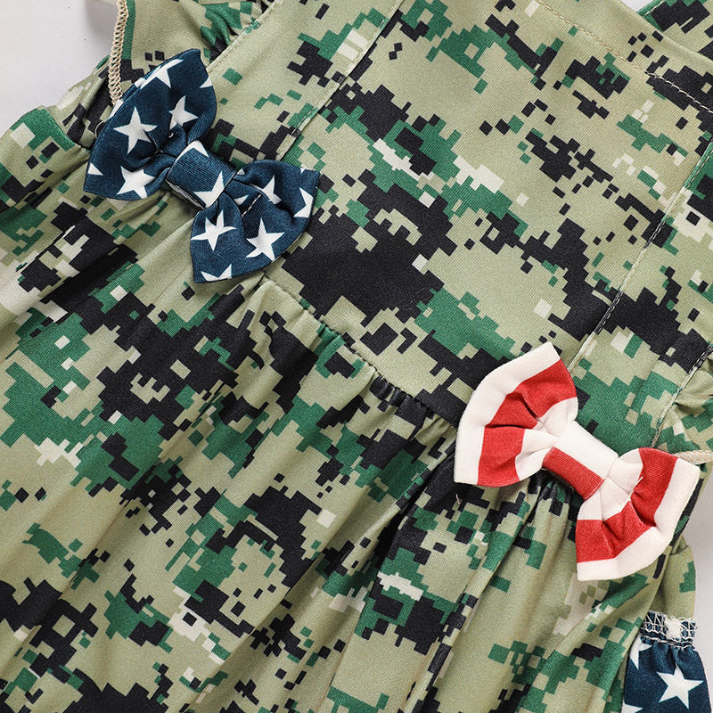 Baby Girl 4th of July Bodysuit – Camouflage Sleeveless Romper for Toddler & Infant