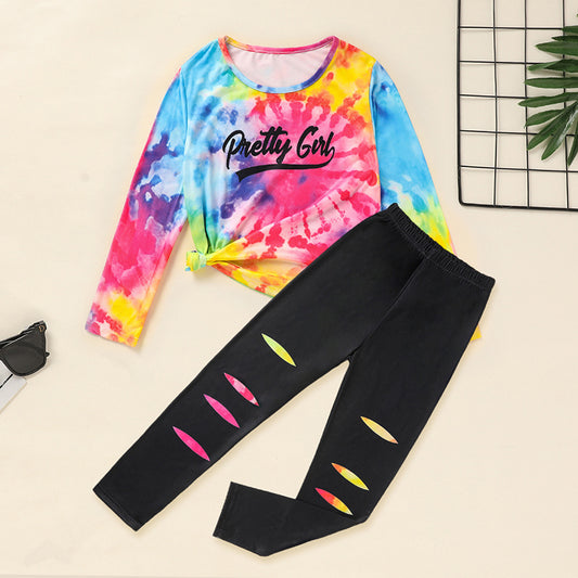 Toddler Girls Spring Fall Outfit – Letter Print Long Sleeve Pullover & Matching Pants