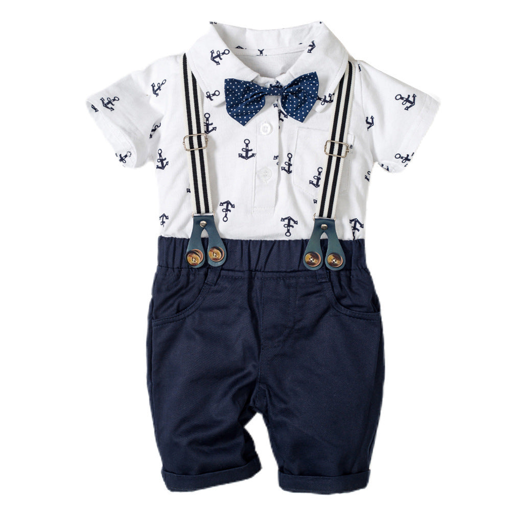 Baby Boy Gentleman Romper – Printed Triangle Design Outfit
