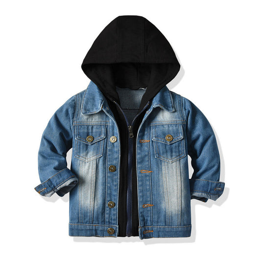 Children’s Two-Piece Denim Jacket & Hooded Casual Top – Fashionable Kids Outfit
