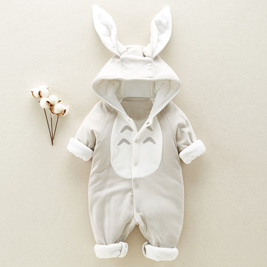 Newborn Baby Cotton Padded Romper – Hooded Chinchilla Thickened Onesie for Climbing