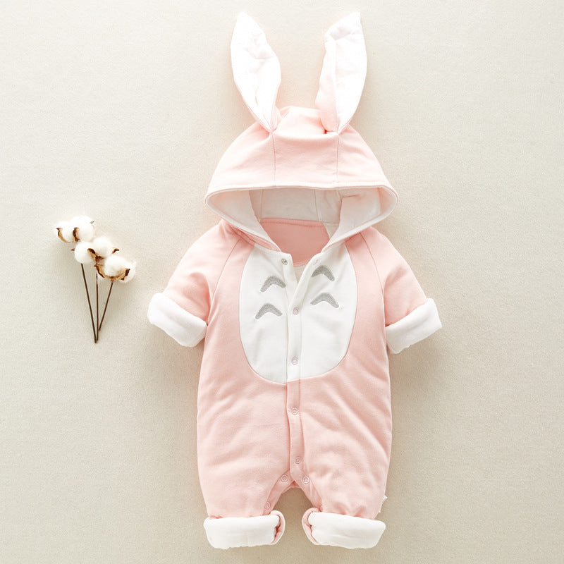 Newborn Baby Cotton Padded Romper – Hooded Chinchilla Thickened Onesie for Climbing