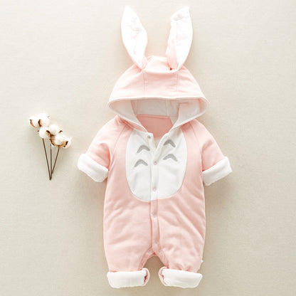 Newborn Baby Cotton Padded Romper – Hooded Chinchilla Thickened Onesie for Climbing