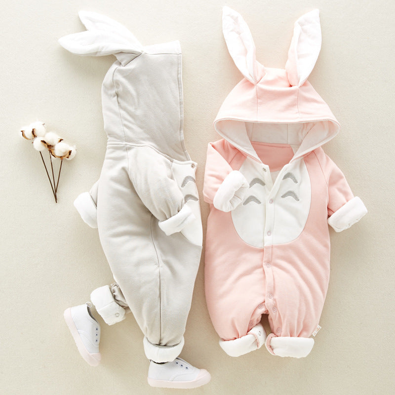 Newborn Baby Cotton Padded Romper – Hooded Chinchilla Thickened Onesie for Climbing