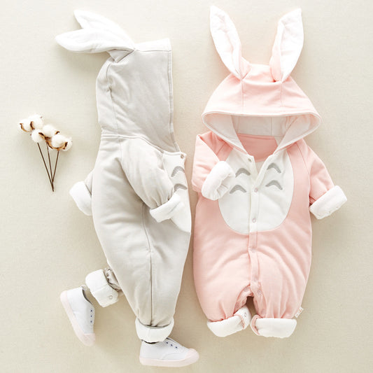 Newborn Baby Cotton Padded Romper – Hooded Chinchilla Thickened Onesie for Climbing