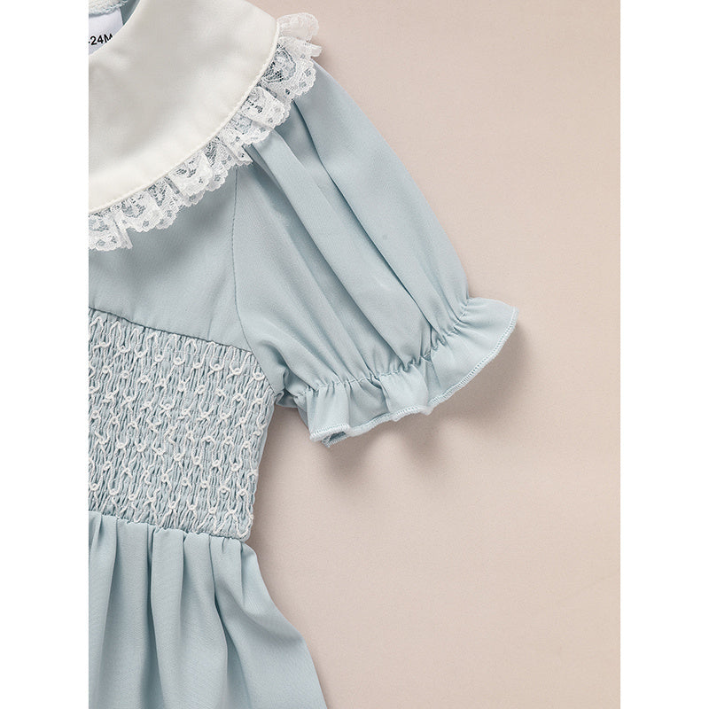Toddler Girls’ Smocked Dress – Puff Sleeve Lace Princess Party Dress