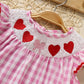 Baby Girls' Valentine's Day Dress - Pink Plaid with Heart Embroidery & Smocked Ruffle Sleeves