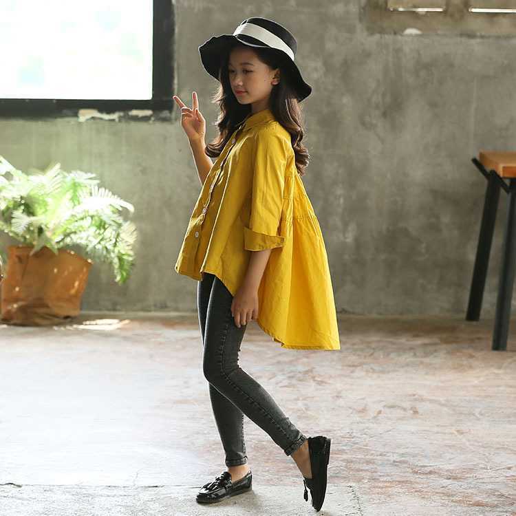 Girls Korean Style Shirt – Loose Swallowtail Fashion Top for Kids